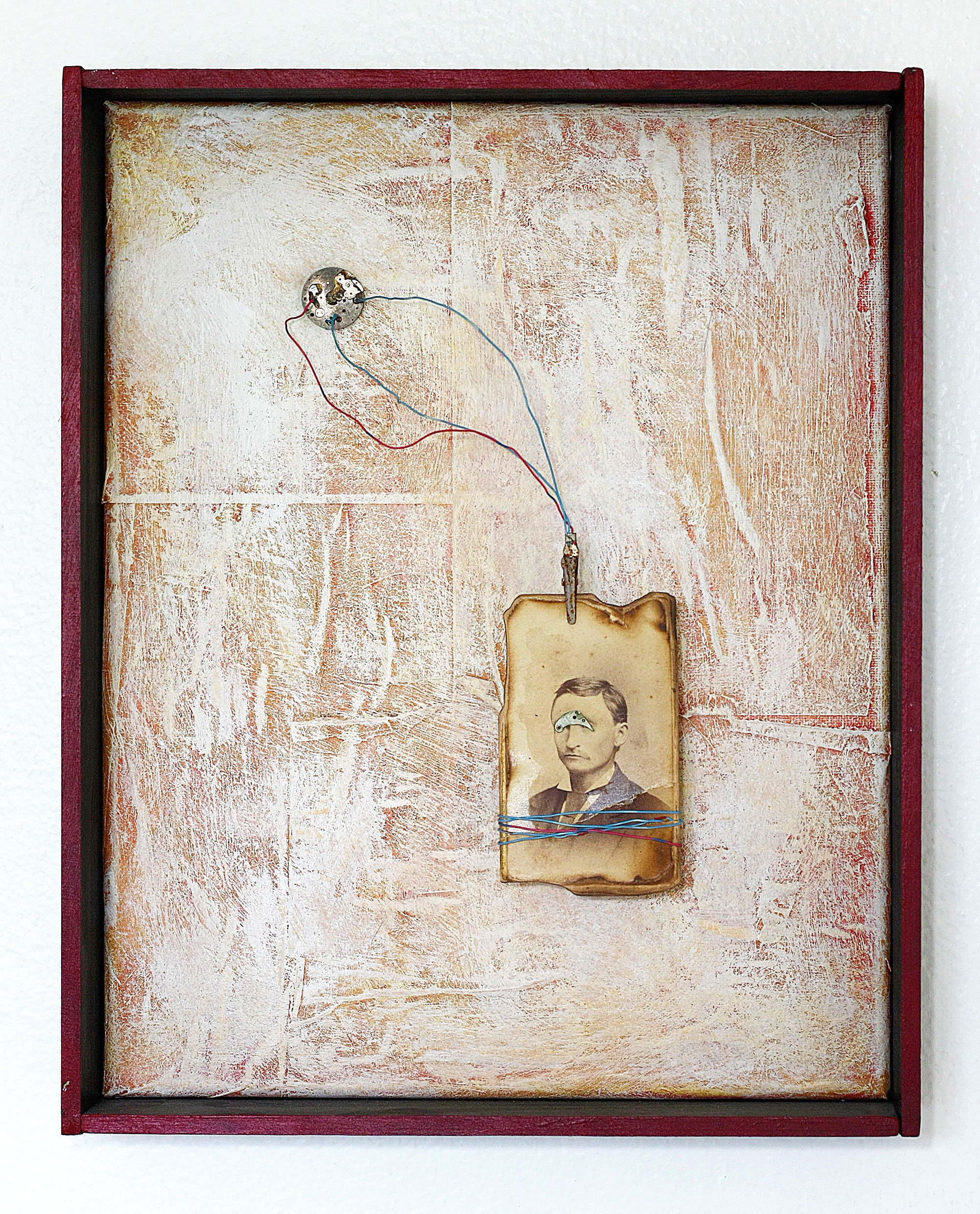 Assemblage Art Box in Canvas, Mixed Media Wall Art, Recycled Assemblage