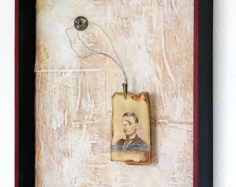 Assemblage Art Box in canvas, Mixed Media Wall Art, Recycled Assemblage, Shadow box art, Surreal Art, Found Objects Artwork, Mixed Media