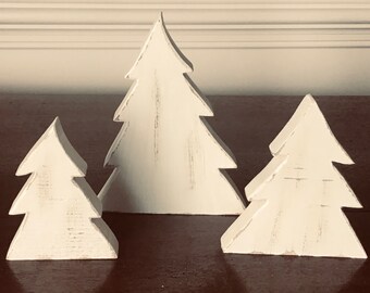 Shabby Chic Mini Christmas Trees: Distressed Pine Set of 3