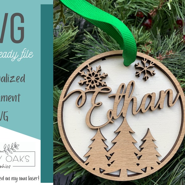 Snowflake Ornament SVG / personalized ornament svg / Christmas ornament svg / custom ornament svg / Laser Ready File / Glowforge Tested