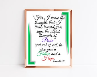 Lámina artística con el versículo bíblico de Jeremías 29:11, decoración cristiana para pared (descarga digital)