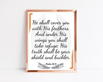 Lienzo Alas de Ángel, Arte con Versículo Bíblico del Salmo 91:4 (Descarga Digital)