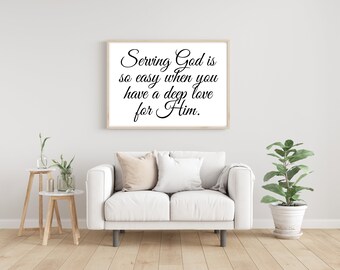 Frase sobre el servicio a Dios, Arte mural cristiano, Impresión inspiradora (Descarga digital)