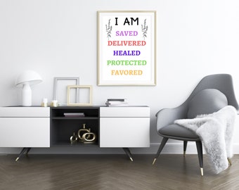 Arte mural cristiano "Soy salvo", impresión de versículo bíblico (descarga digital)