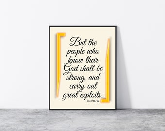 Impresión del versículo bíblico Daniel 11:32, arte mural cristiano (descarga digital)