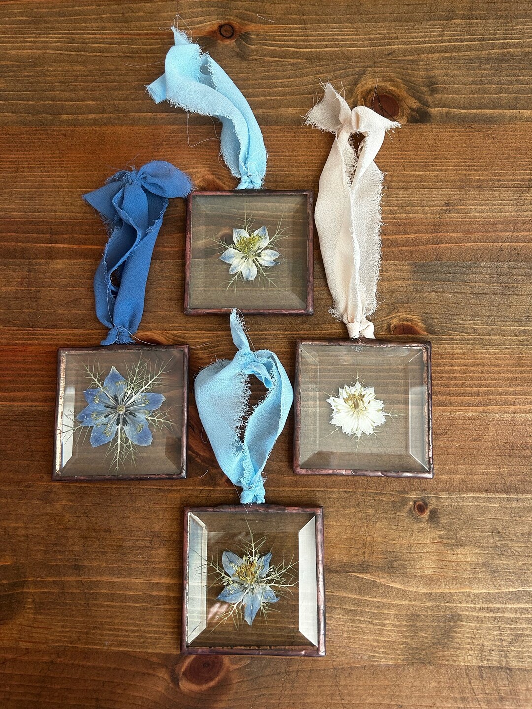 Pressed Flower Ornaments Nigella Ornament Set 3 Beveled Ornaments Etsy