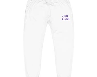 Joe Girl NKOTB embroidered sweatpants | white fleece joggers, small chest logo