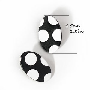 Polka dot leather earrings Oval b&w stud earrings Oval polka dot handmade earring Hypoallergenic repurposed black and white stud earrings image 5