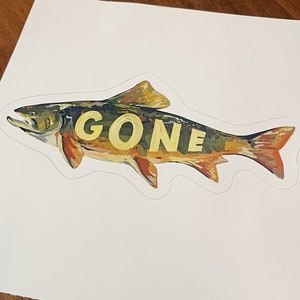 Gegaan vissen sticker, vissen sticker, visser sticker, grappige vis cadeau, vis sticker, verdwenen vissen gestanst sticker