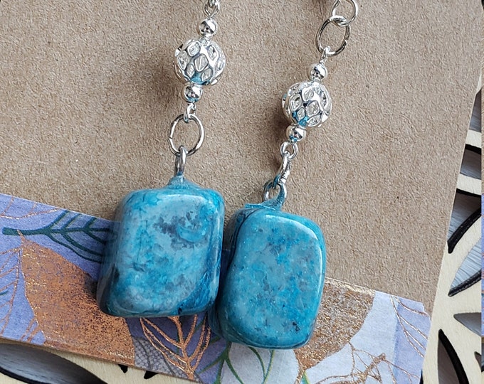 Blue Agate Dangle Earrings with Sterling Silver Plated Metal