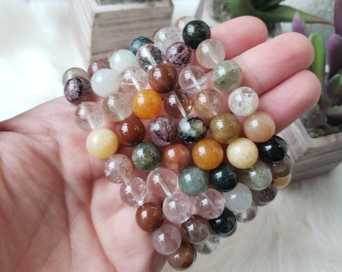 Natural Mixed Rutilated Quartz Beaded Bracelet Small Wrist