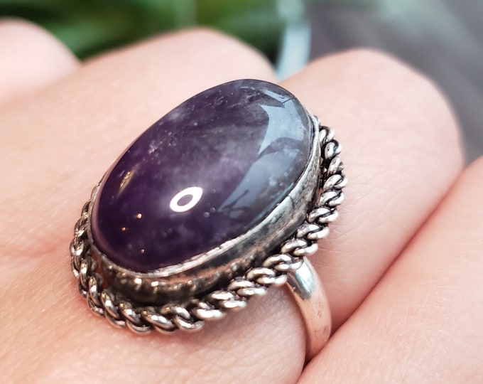 Amethyst Crystal Ring Sterling Silver 925