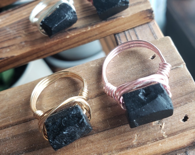 Black Tourmaline Wire Wrapped Ring