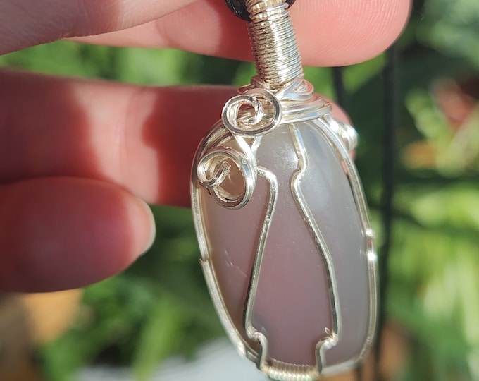 Natural Agate Wire Wrapped Gemstone Pendant Silver Plated Wire on Black Cord