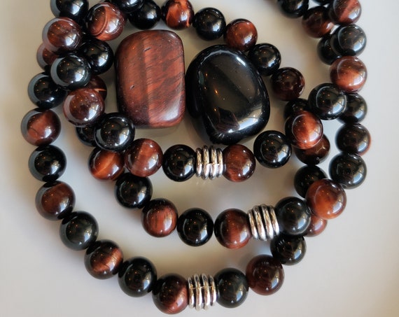 Protection and Grounding - Red Tiger's Eye & Obsidian Bracelet