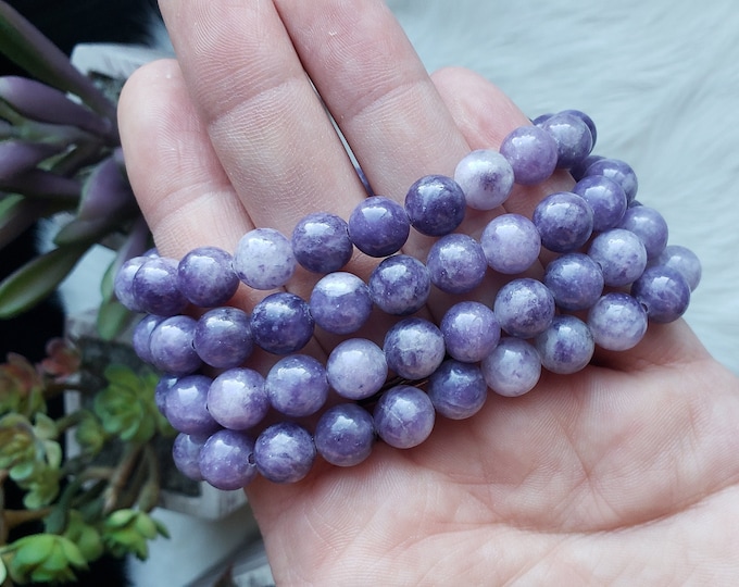 Ease Stress & Anxiety - Lepidolite Stretchy Gemstone Beaded Bracelet - Small Wrist Option