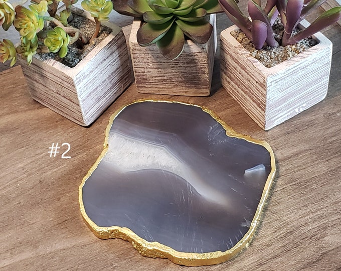 Gold Plated Natural Agate Slice Coaster - Natural Shape - Pick Your Item