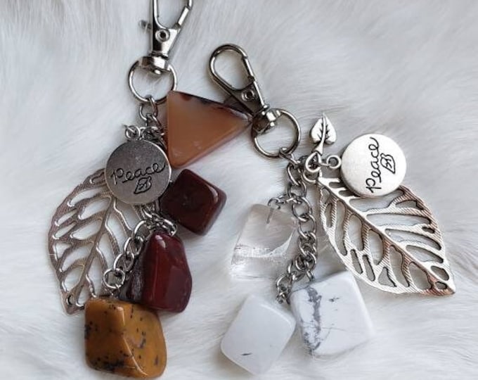 Peace Crystal Keychain - Quartz Jade and Howlite Handmade Keychain