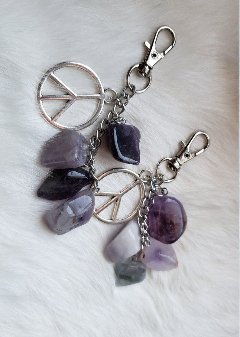 Peace Sign Crystal Keychain - Handmade Clip on Keychain - Etsy