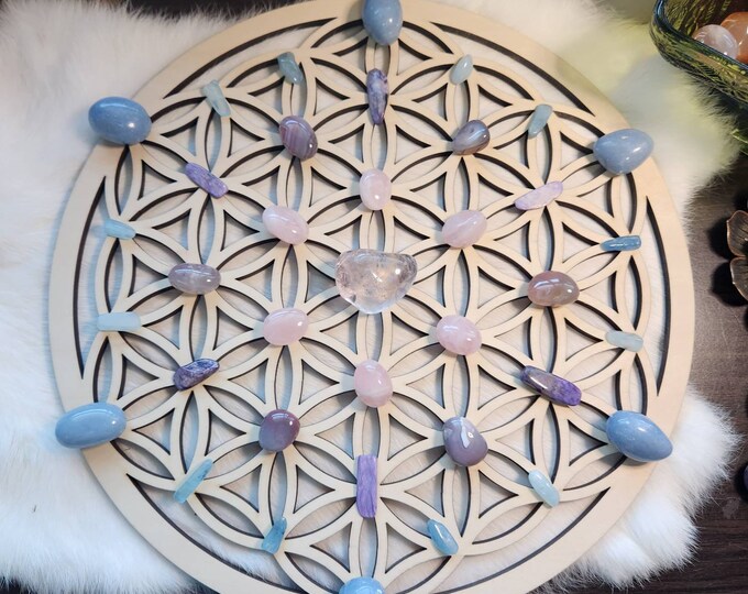 Large Decorative Crystal Grid for Love and Peace - Wooden Flower of Life Grid