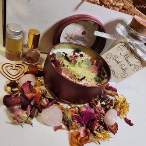 Luxury Crystal Bath Gift Set for Self Love with Candles Floral Self Care Bath Salts Spa Gift Box