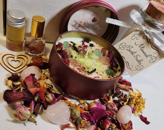 Luxury Crystal Bath Gift Set for Self Love with Candles Floral Self Care Bath Salts Spa Gift Box