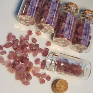 Pink Tourmaline Gemstone in Tiny Glass Jar with Cork