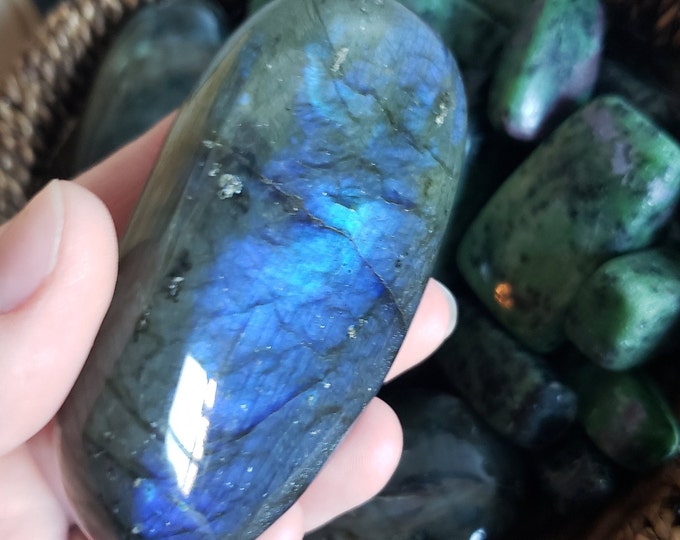 Bright Blue Flashy Labradorite - Large Labradorite Palm Stone