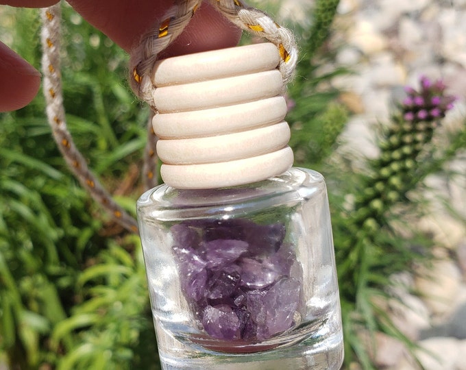 Hanging Oil Diffuser with Amethyst Crystal Chips for Frangrance or Essential Oils Car Diffuser