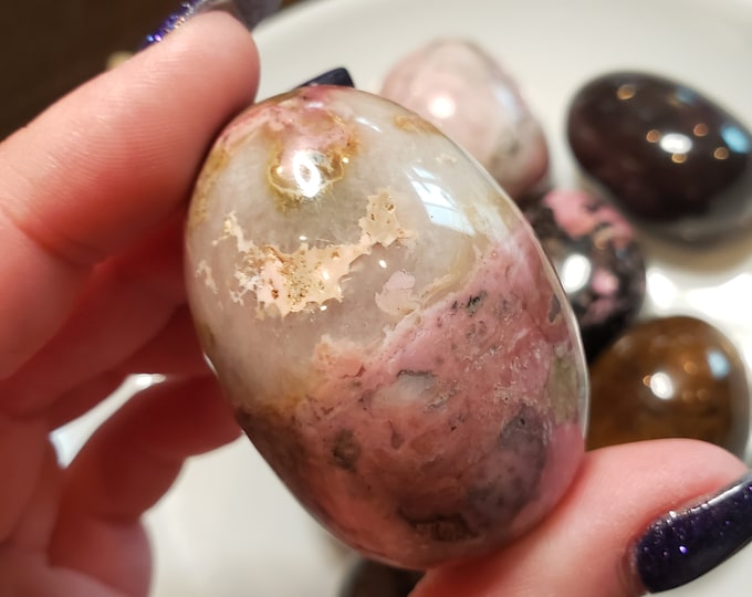 Love and Compassion - Rhodochrosite Palm Stone - Rhodochrosite Crystal