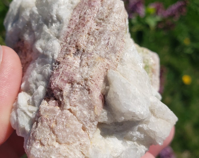 Pink and Green Tourmaline in Quartz Matrix