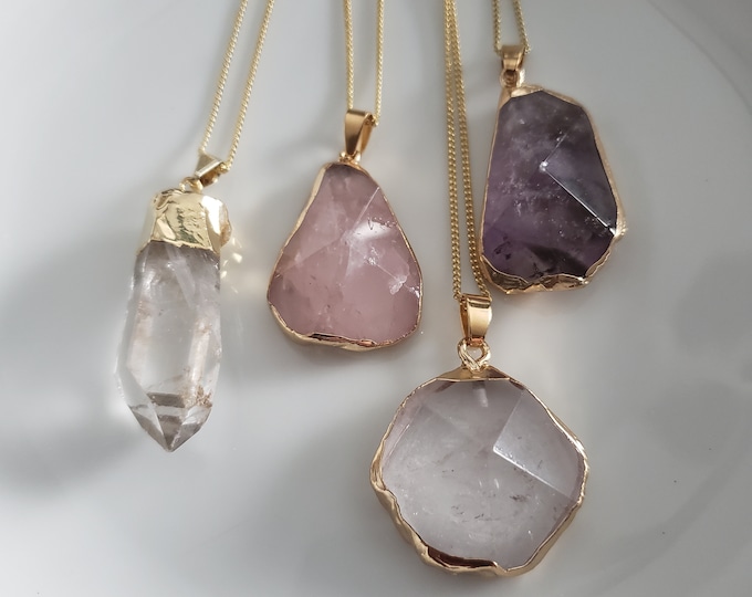 Quartz Crystal Necklace - Quartz Pendant - Amethyst Rose Quartz Clear Quartz