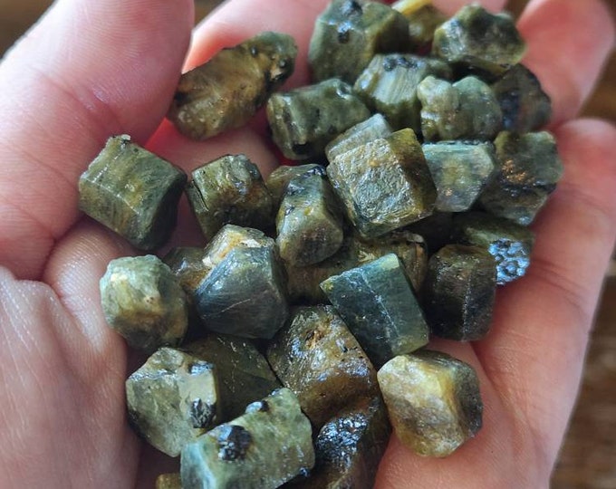 Raw Green Sapphire Gemstone - Natural Untreated Green Corundum