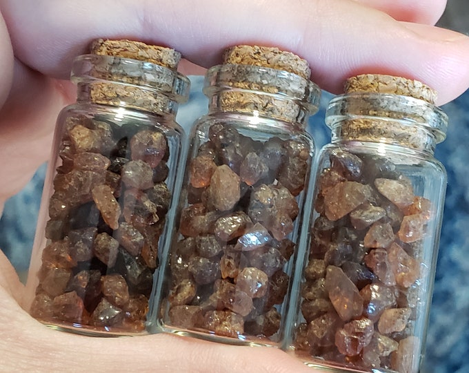 Mandarin Orange Garnet Gemstone in Tiny Glass Jar with Cork