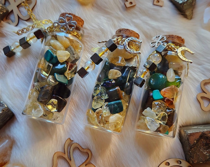 Money Magic Intention Jar Attract Wealth Abundance Prosperity Luck, Crystal Gemstone Spell Jar, Manifestation Tool, Money Magick