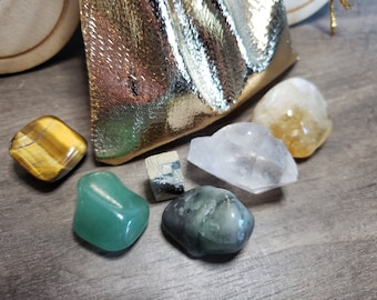Wohlstand und Abundance Kristall Set mit Gold Tragetasche