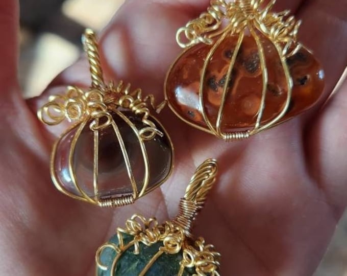 Pumpkin Wire Wrapped Gemstone Pendant