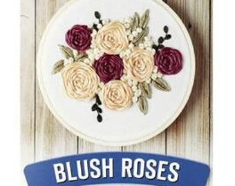 Blush Roses Mini Embroidery Kit by Liesure Arts Burgundy and Cream Roses finished size 4 inches