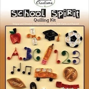 School Spirit Paper Quilling Kit includes apple, scroll and cap, music notes, school bus, and sports equipment by Quilled Creations