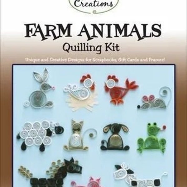 Farm Animals Paper Quilling Kit includes Pig, Sheep, chicken, Rooster, Horse, Cow, Cat, Dog, Mouse, Frog, Rabbit, Duck by Quilled Creations