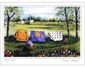 Quilt Themed 6 Note Card Set of Amish Quilt Scenes 3 different prints by Diane Phalen Watercolors