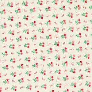 30&#39;s Playtime Daisy Dot Ditsy Dot in Eggshell Scarlet by Moda continuous cuts of Quilter&#39;s Cotton Fabric