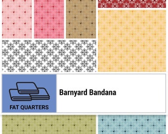 Juego de pañuelos Barnyard de Farmhouse Favorites de Poppie Cotton Quilter's Cotton Fat Quarter Bundle. Juego de 8 piezas de cuadrados de 18 pulgadas x 22 pulgadas.