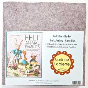 May include: A brown felt bundle for making felt animal families. The bundle includes 35 squares of wool/viscose mix felt. The image shows a book cover with the title "Felt Animal Families" and illustrations of felt animals. The text "Corinne Lapierre" is also visible on the image.