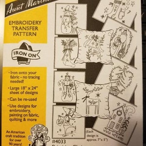 Primitive Christmas Aunt Martha&#39;s #4033 Vintage Embroidery Hot Iron Transfer Pattern