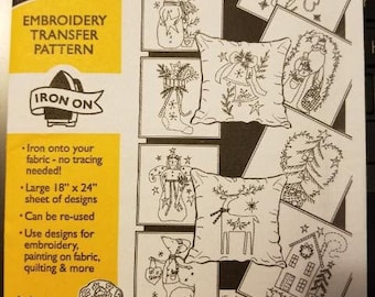 Primitive Christmas Aunt Martha&#39;s #4033 Vintage Embroidery Hot Iron Transfer Pattern