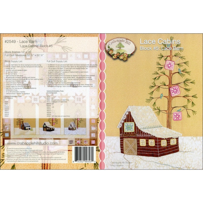 Lace Cabins Quilt Pattern by Meg Hawkey of Crabapple Hill Etsy