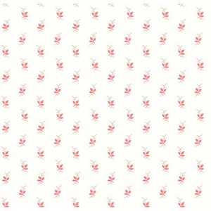 Franny&#39;s Flowers Mini Leaves in White/Pink by Maywood Studio designed by Kim&#39;s Cause, continuous cuts of Quilter&#39;s Cotton Fabric