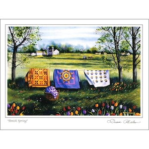 Quilt Themed 6 Note Card Set of Amish Quilt Scenes 3 different prints by Diane Phalen Watercolors