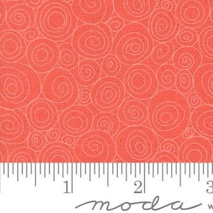 May include: Coral pink fabric with a white swirl pattern.